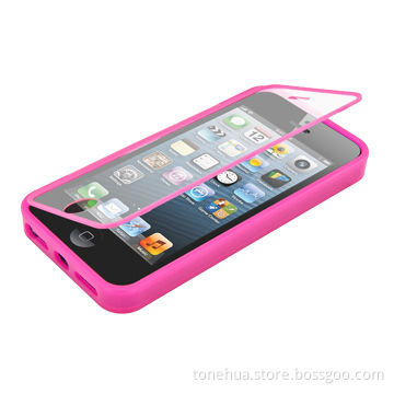 Body protection for iPhone 5S with full S-view window cover, TPU, pink